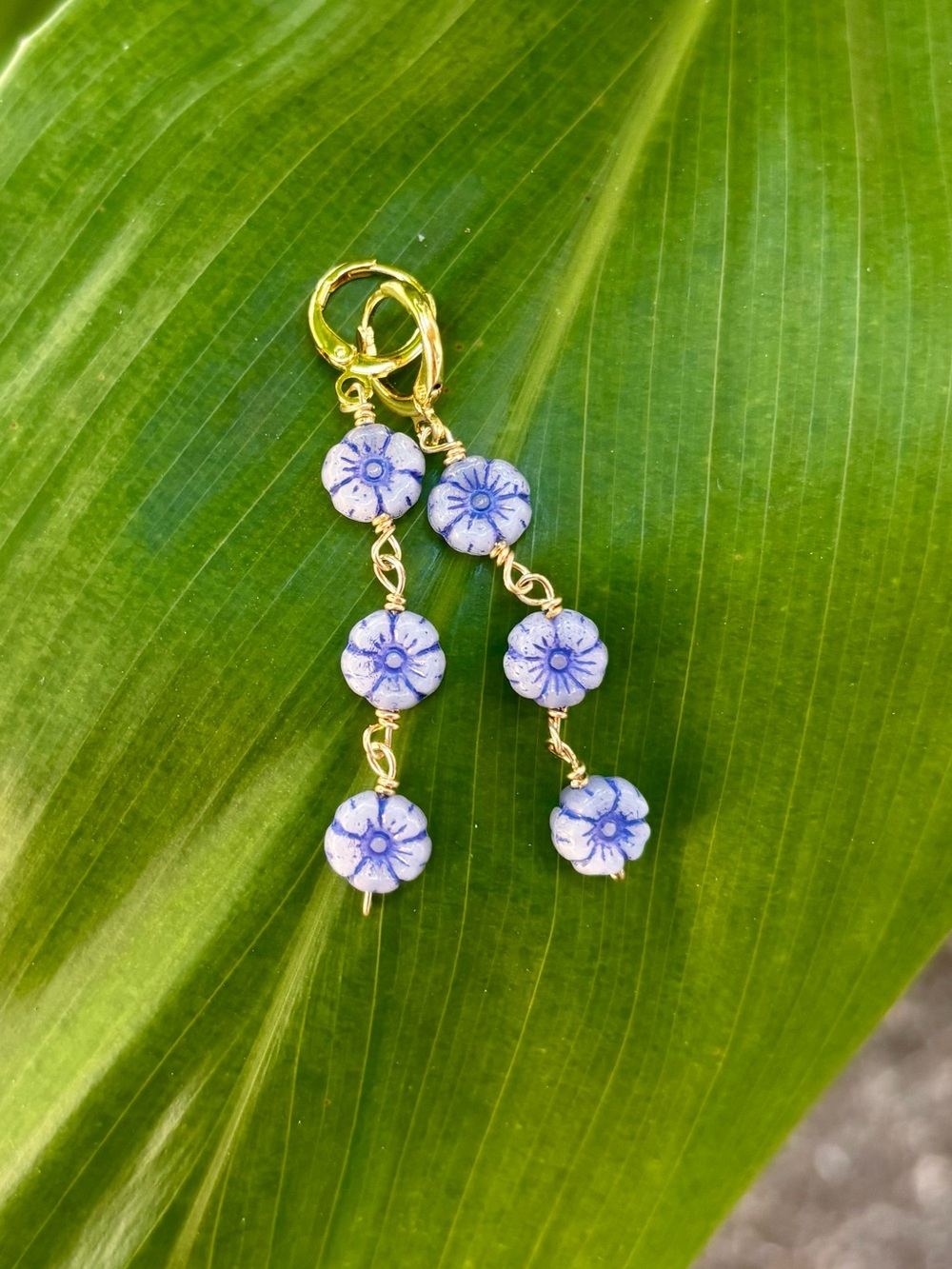 Blue Floral Drop Earrings